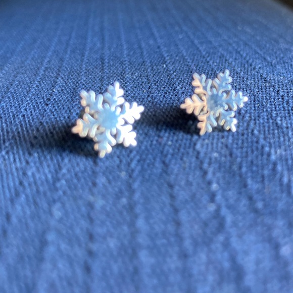 Tiny Stainless Steel Snowflake Stud Earrings - Picture 3 of 3
